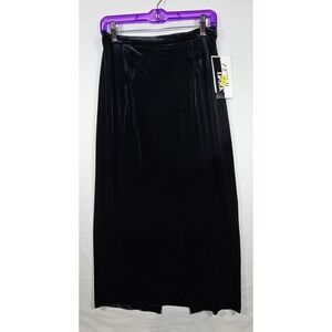 After Dark Black Velvet Midi Skirt 10P Petite Stretch Black Goth Witchy Whimsy